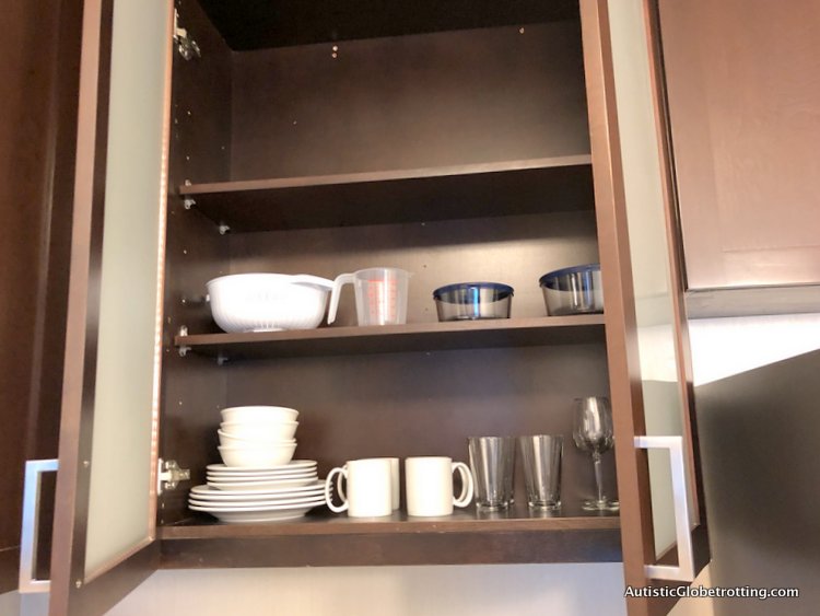 Residence Inn San Jose Cupertino caters to Autism Families dishes in cabinets