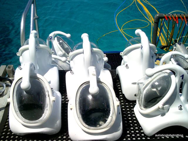 Sea-trekking in the Cayman Islands masks