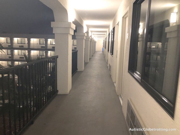 Family Friendly Fairfield Inn Anaheim outdoor walking corridor